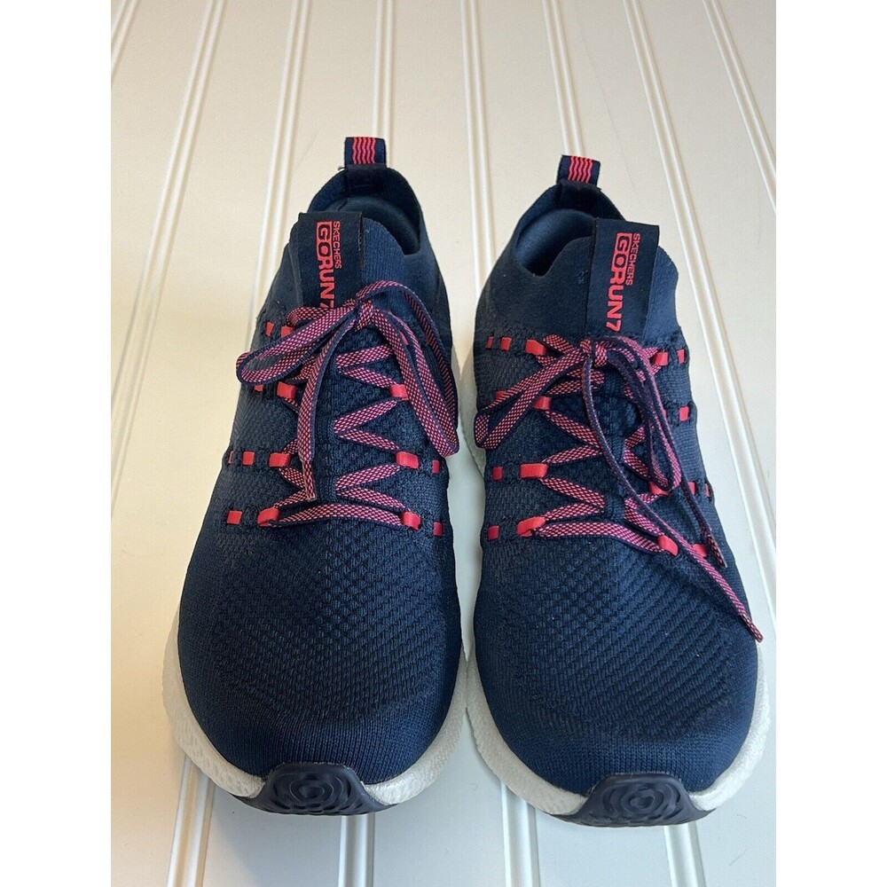 Skechers Women's Size 7 Go Run 7 Hyper Burst Cushioning Running Blue/Hot Pink